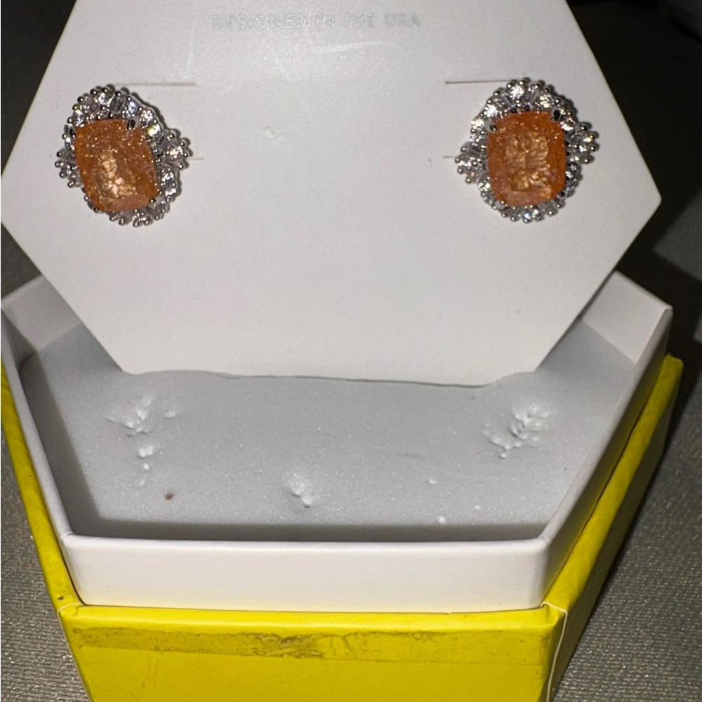 Bomb party Elegant Orange ice crystals and Silver Stud Earrings